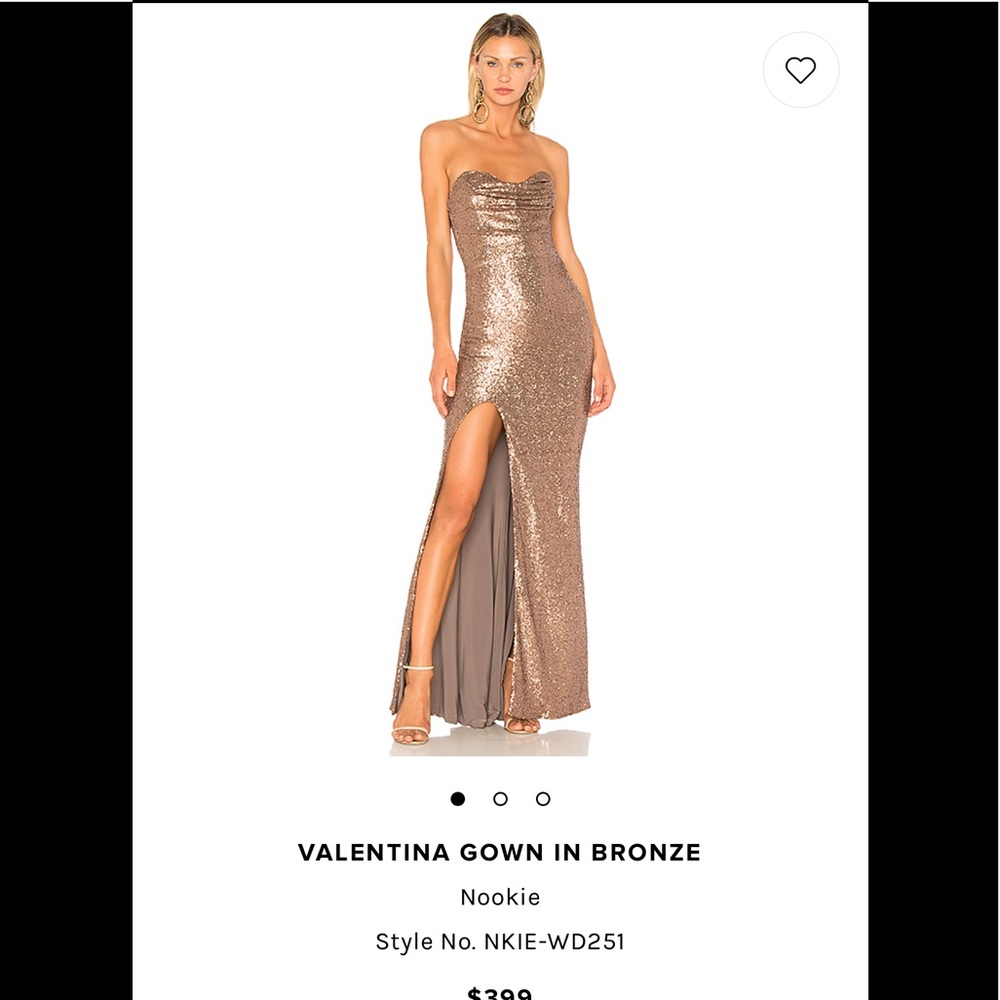 bronze gold strapless sequins gown with a slit